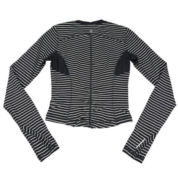 LULULEMON Base Runner Long Sleeve Parallel Stripe Black White Sz 4 - Picture 5 of 6